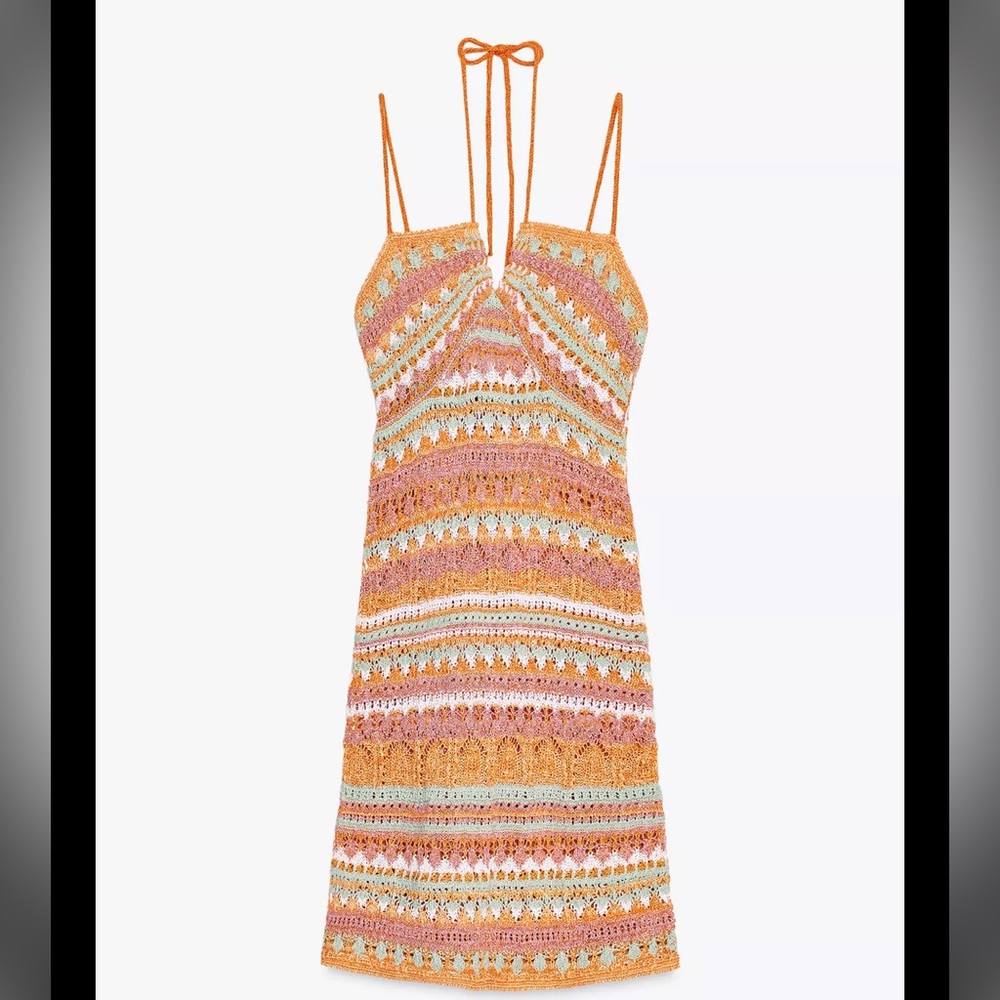 BRAND NEW - Tags On. Colorful Crochet Halter Dress